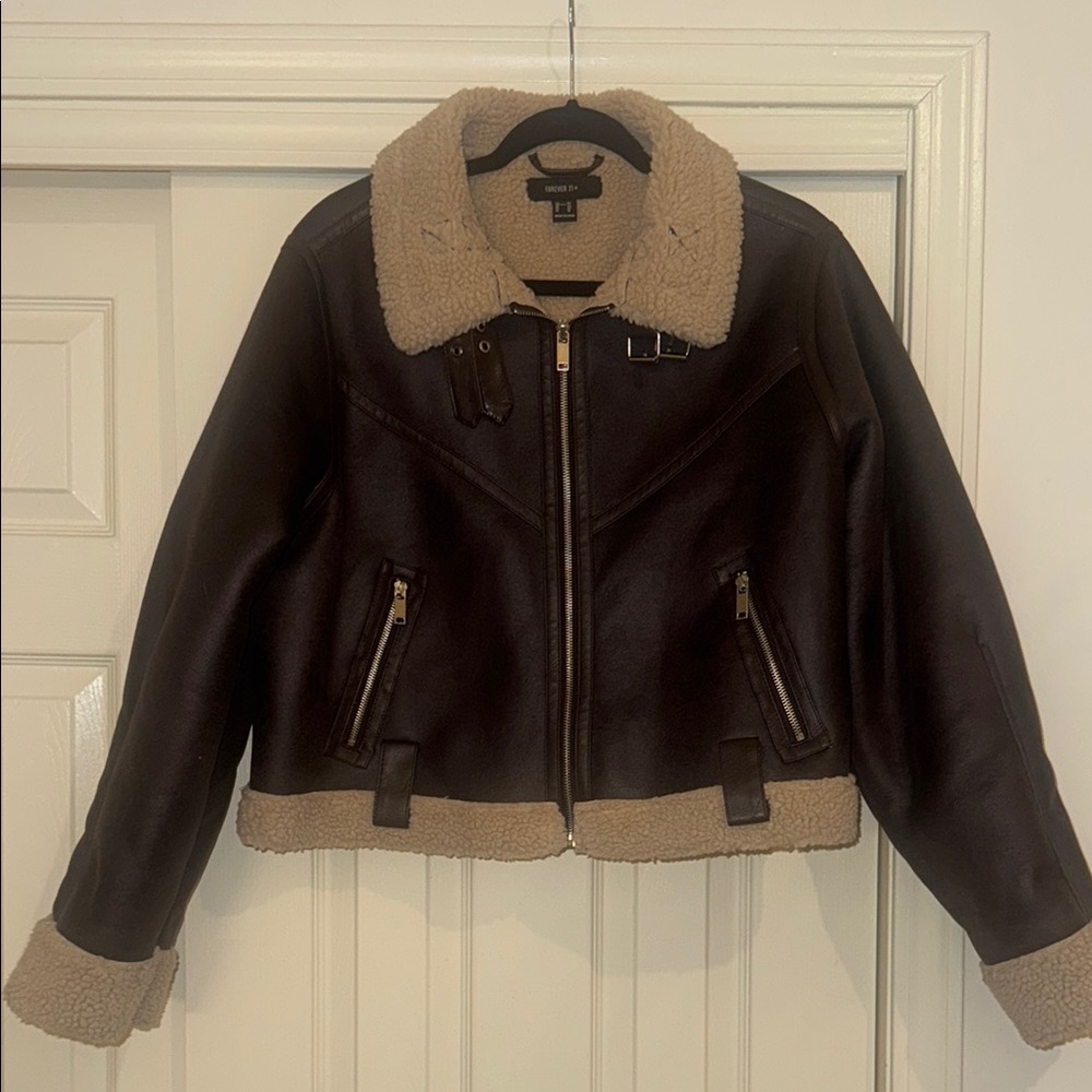Brown and Tan Shearling Jacket